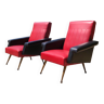 Paire de fauteuils vintage simili-cuir rouge et noir 1960s