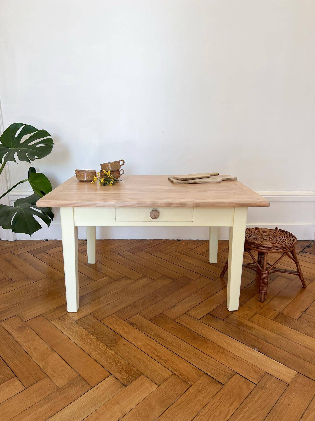 Yellow solid wood coffee table