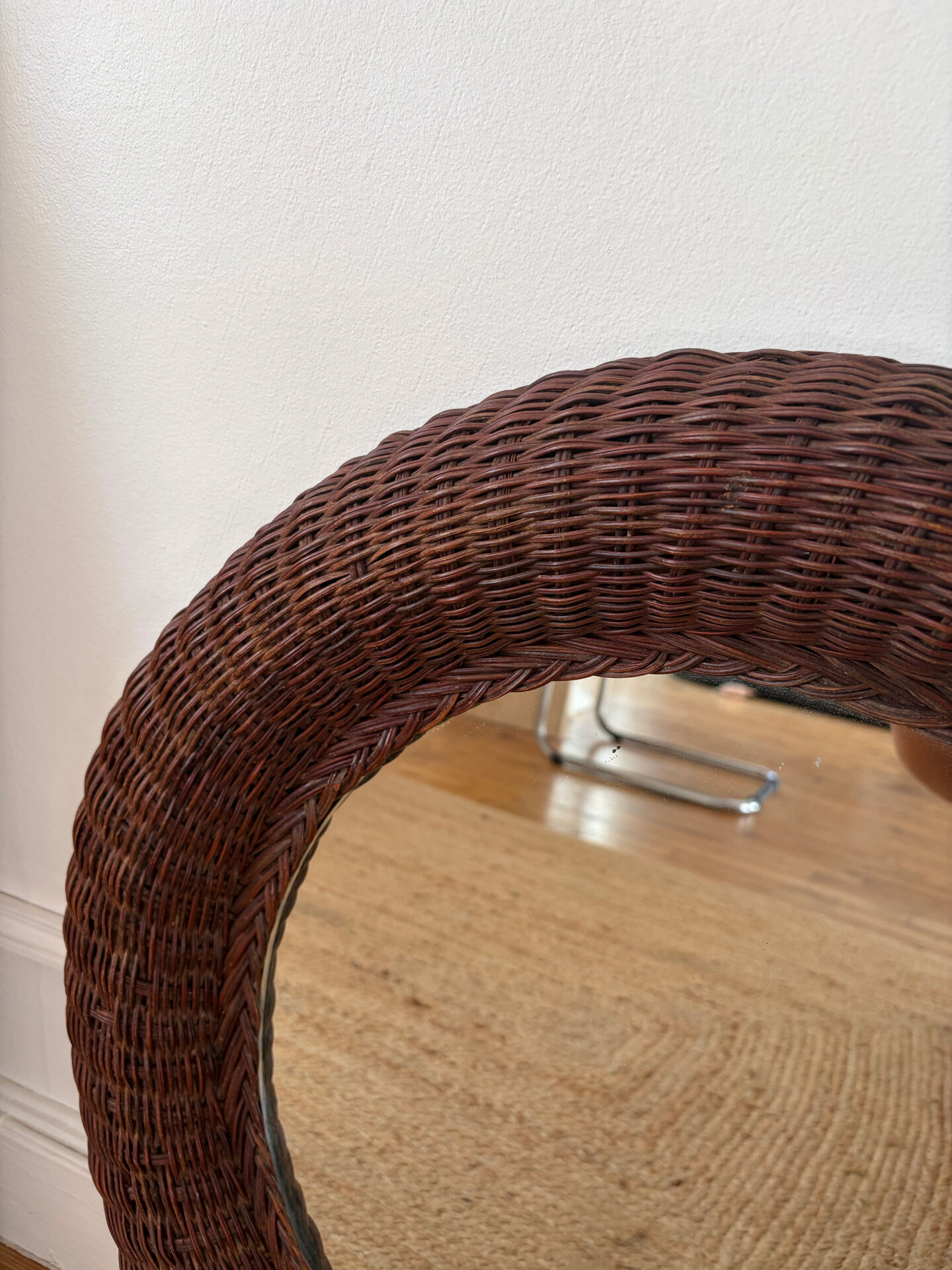 Mid-century wicker and rattan mirror