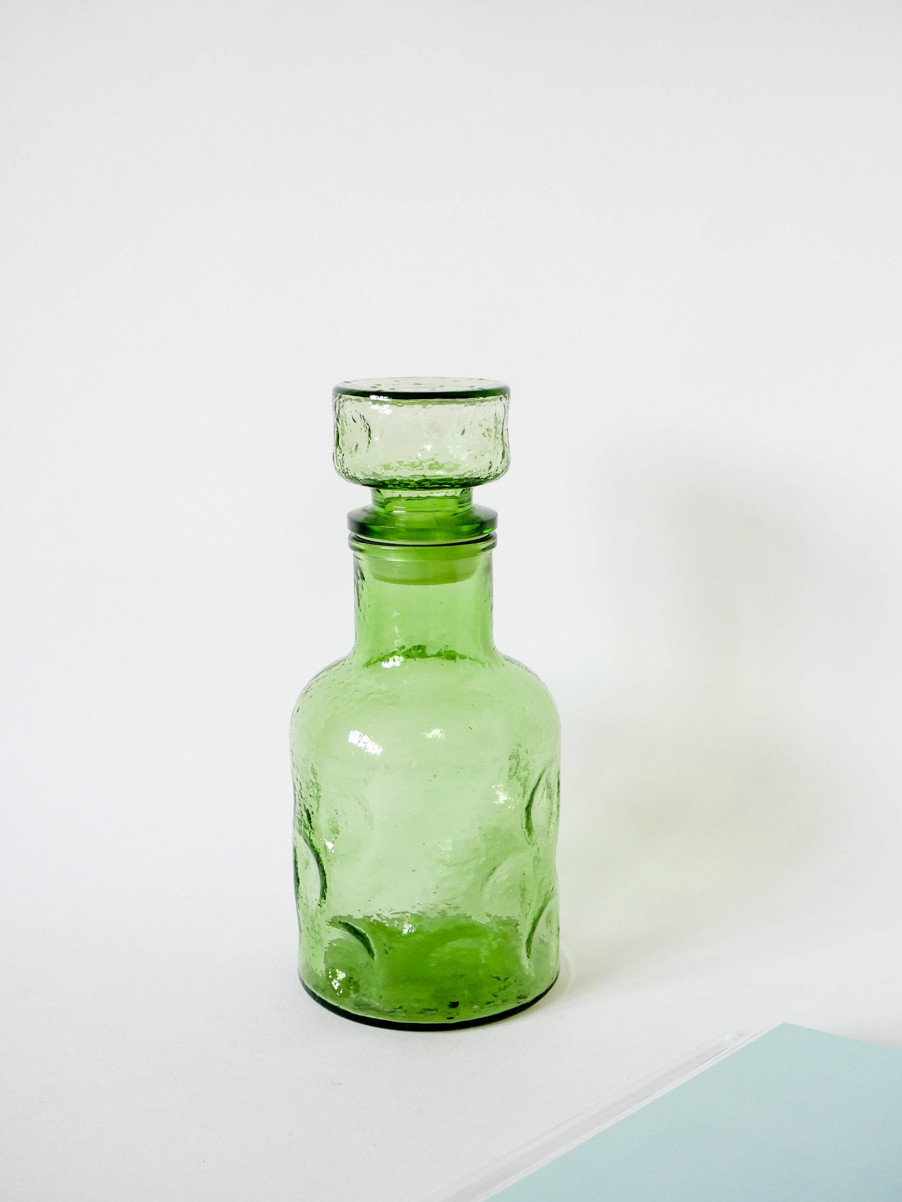 Green bubbled glass carafe 1970