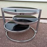 Round coffee table in glass and vintage chrome