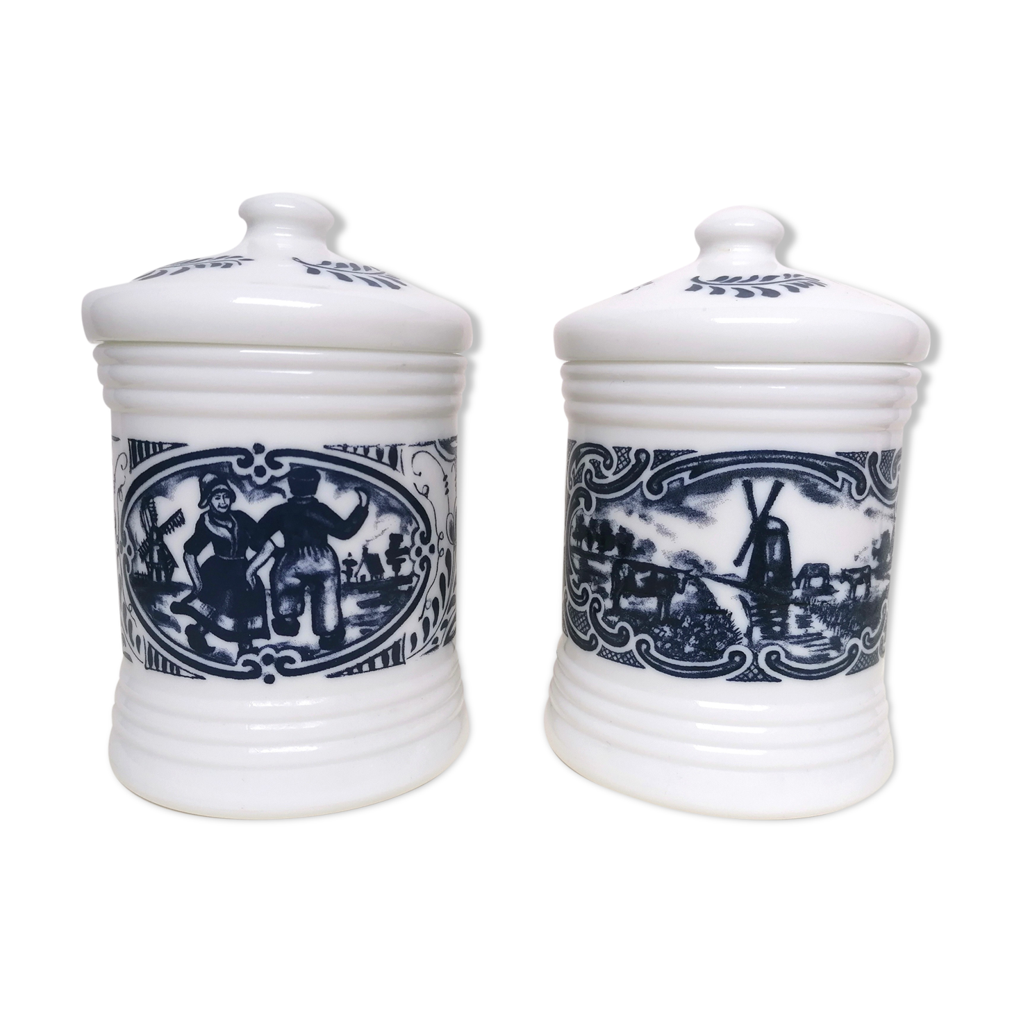 Paire de pots apothicaires opaline blanc et bleu