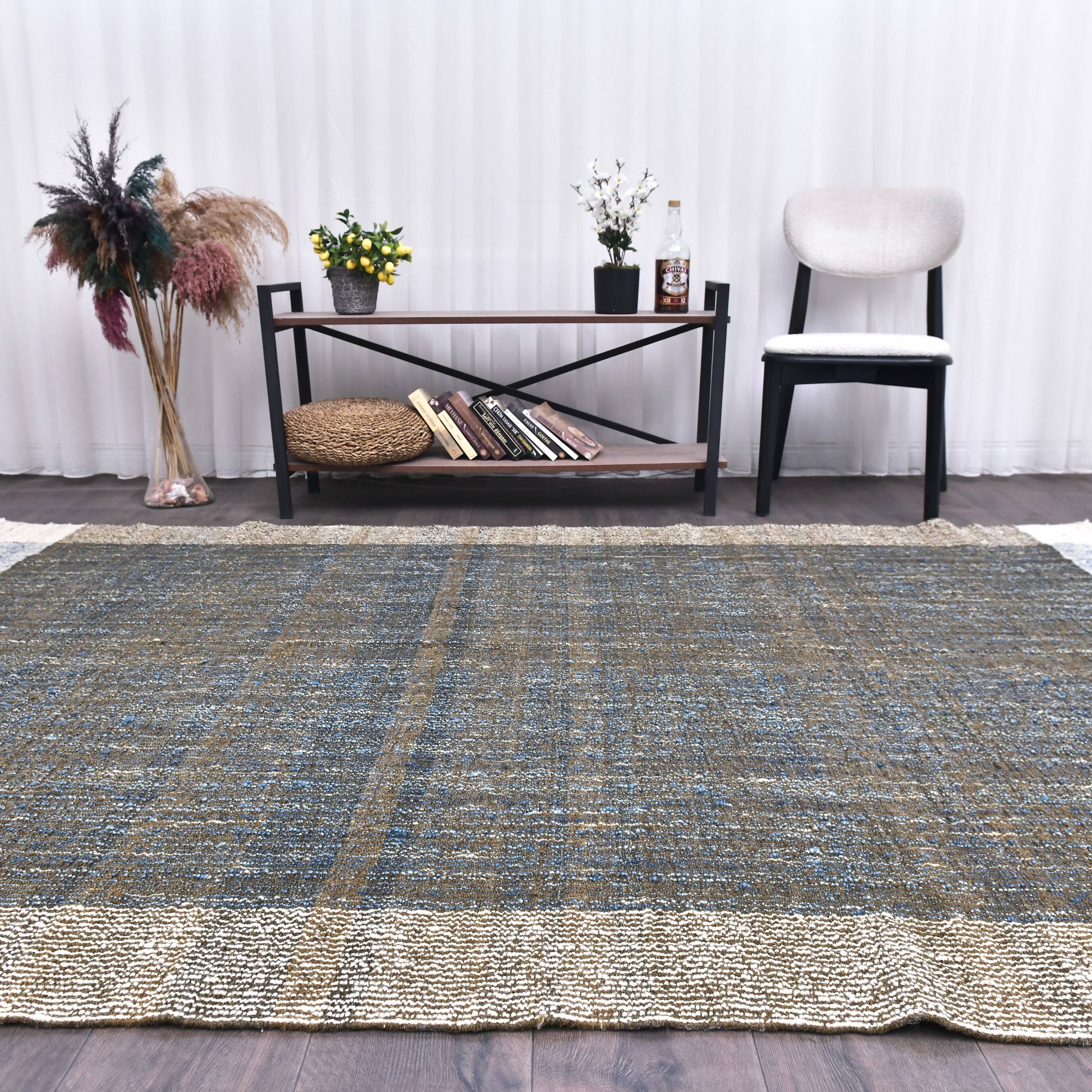 Tapis kilim en laine Kilim Tapi 290x190 cm - Vert Armée, Bleu