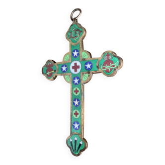 Old bronze cross with cloisonné enamel
