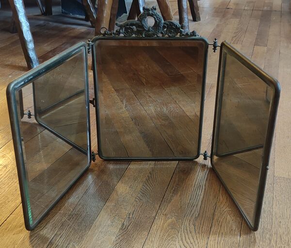 Ancien miroir triptyque/miroir de barbier