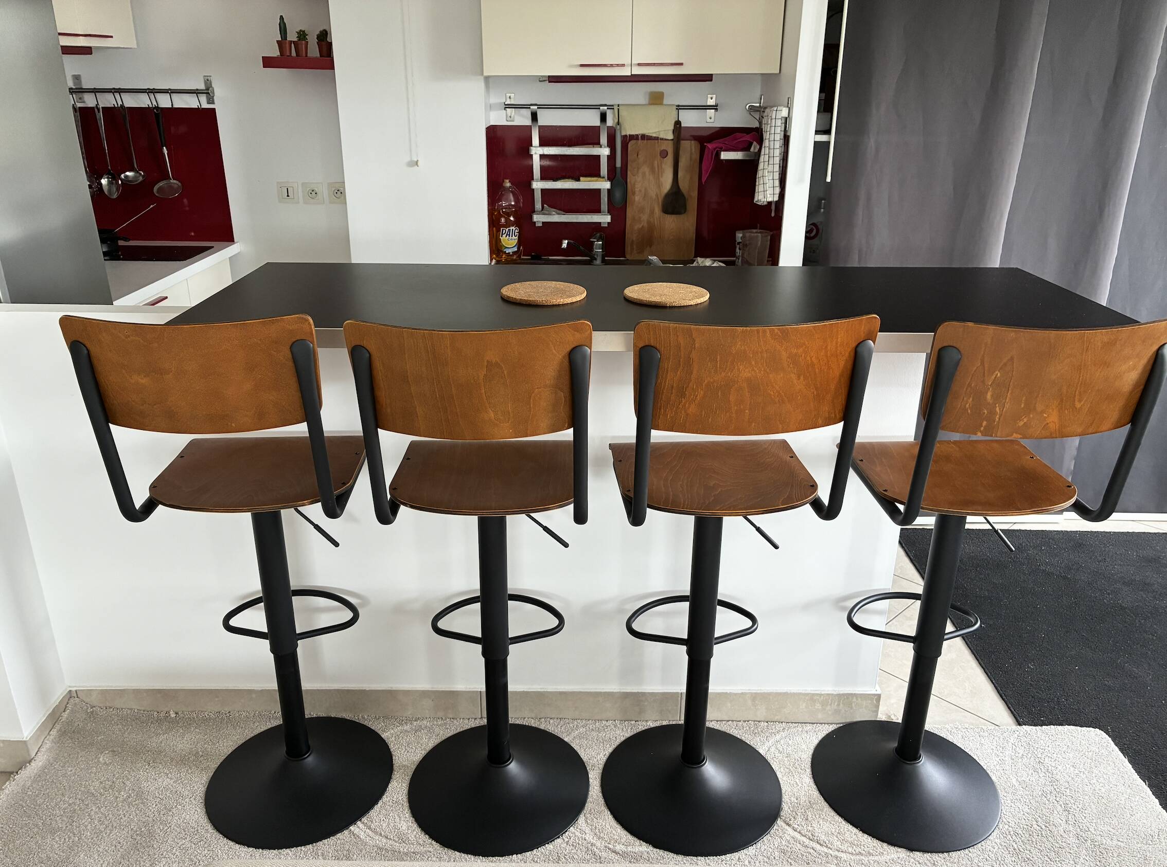 Lot de 2 chaises de bar réglables 60/80 cm en bois