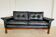 Vintage Scandinavian mid-century black buttoned leather 2-person sofa model Kardinal 1960s