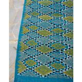 Blue and yellow carpet diamond patterns handmade in pure wool 95x60cm