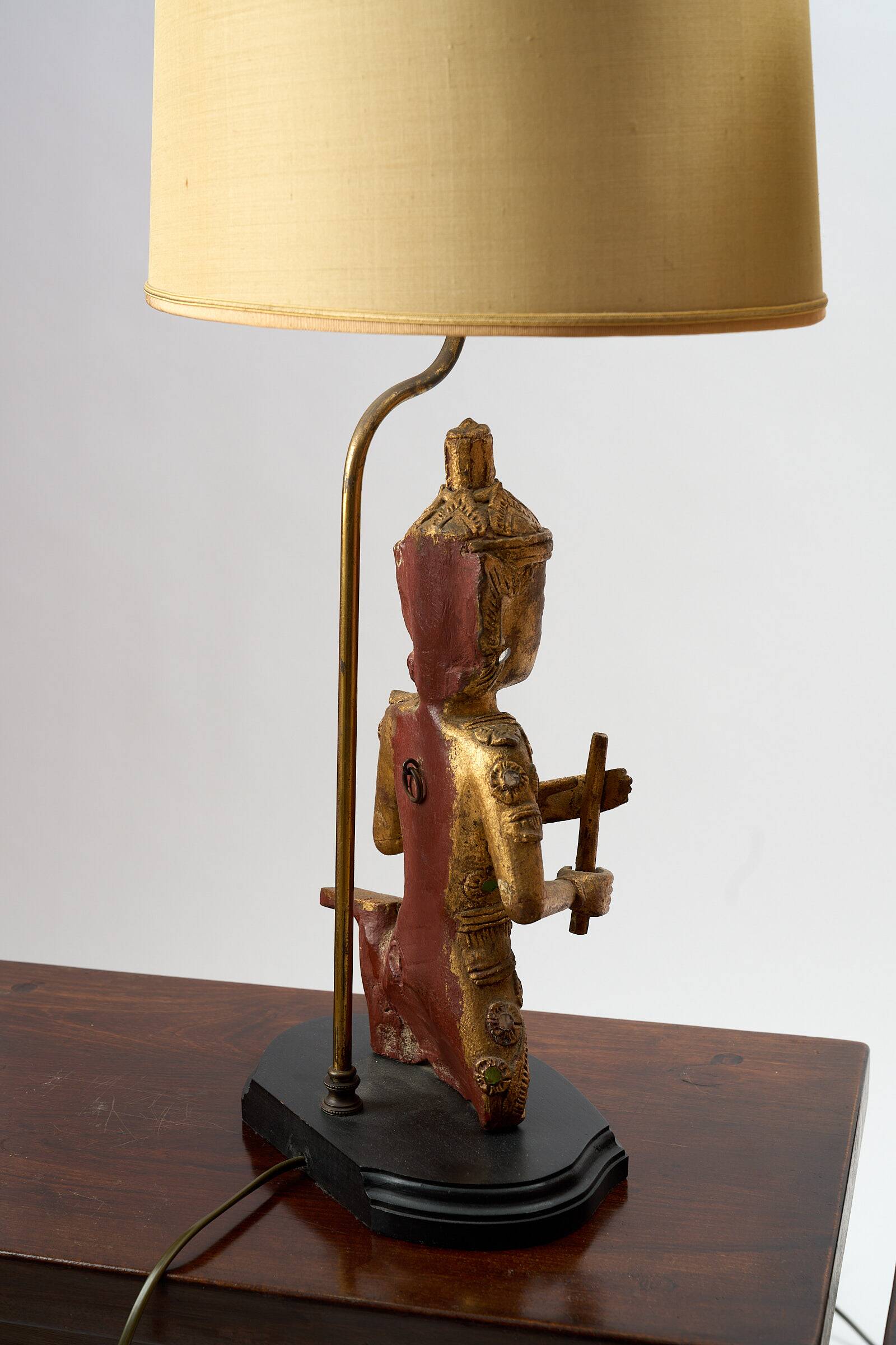Pair of wooden Buddha table lamps with shades