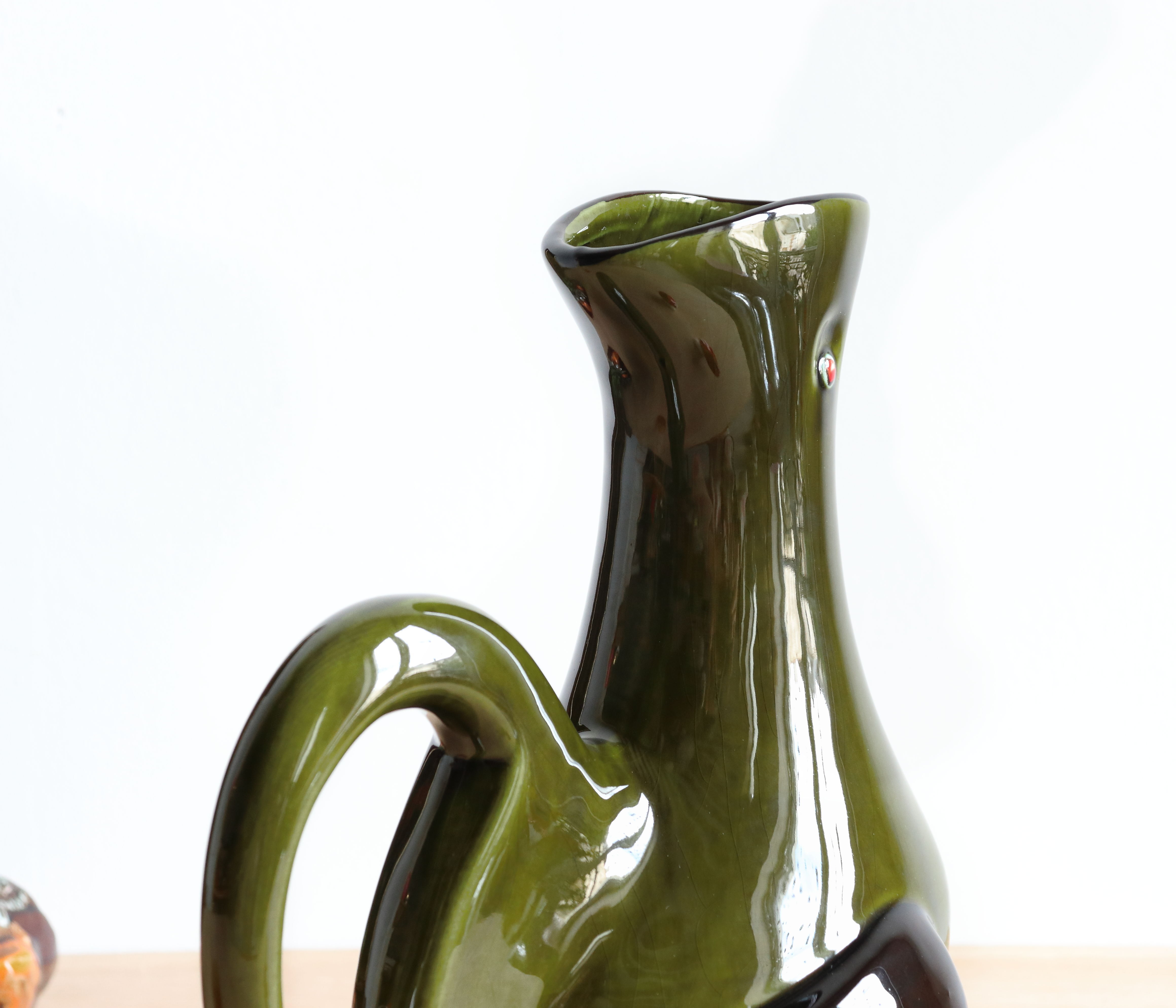 Vintage zoomorphic ceramic rooster pitcher by Poët Laval, Cocorico model, 60s