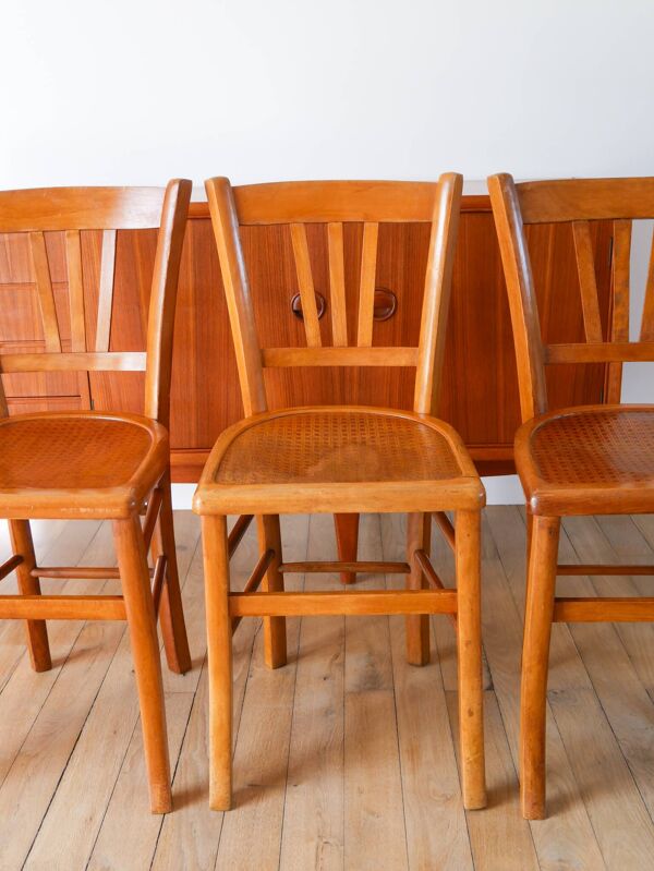 lot de 4 chaises bistrot Luterma, effet cannage, 1950