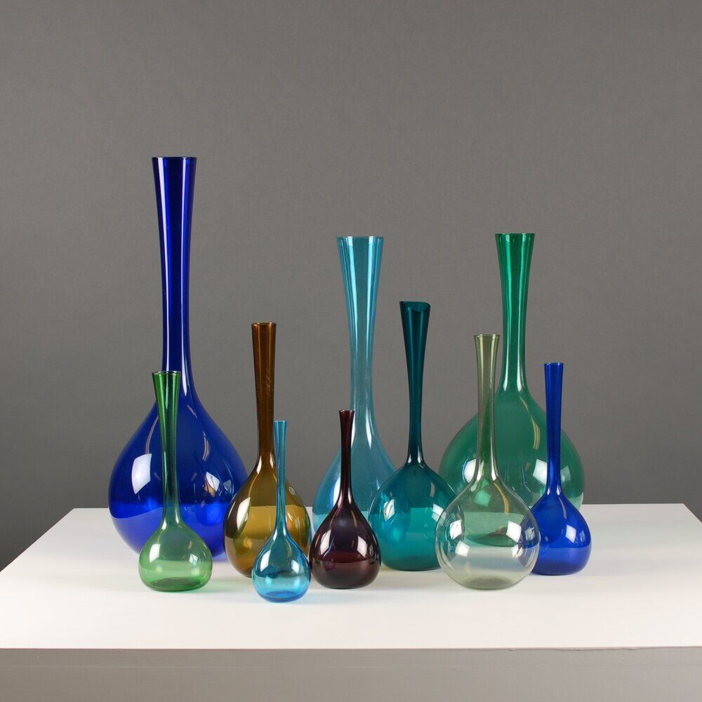 Set of 10 Scandinavian glass vases by Arthur Aercy for Gullaskuff, 1960s,
