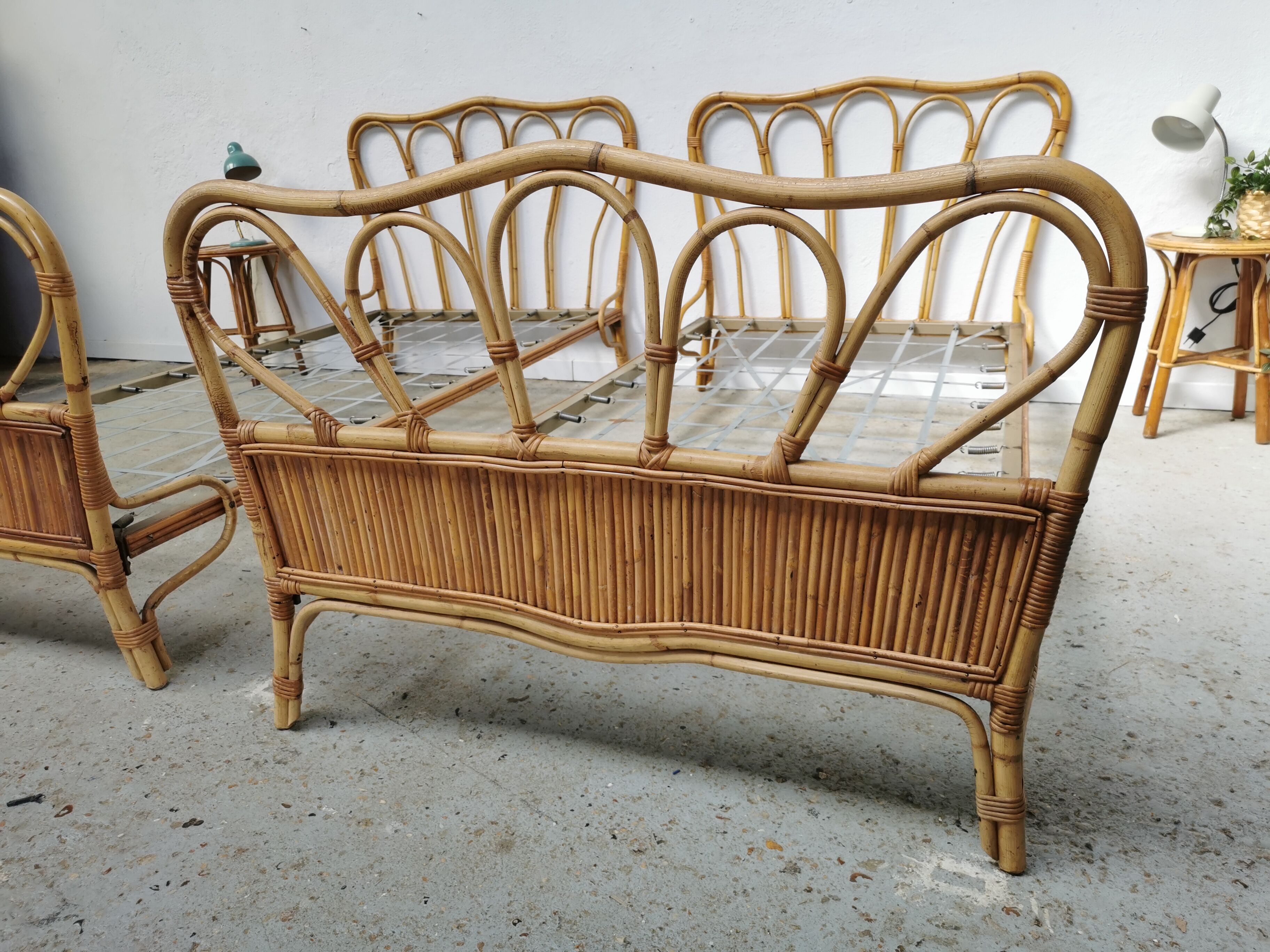 Pair of vintage rattan beds