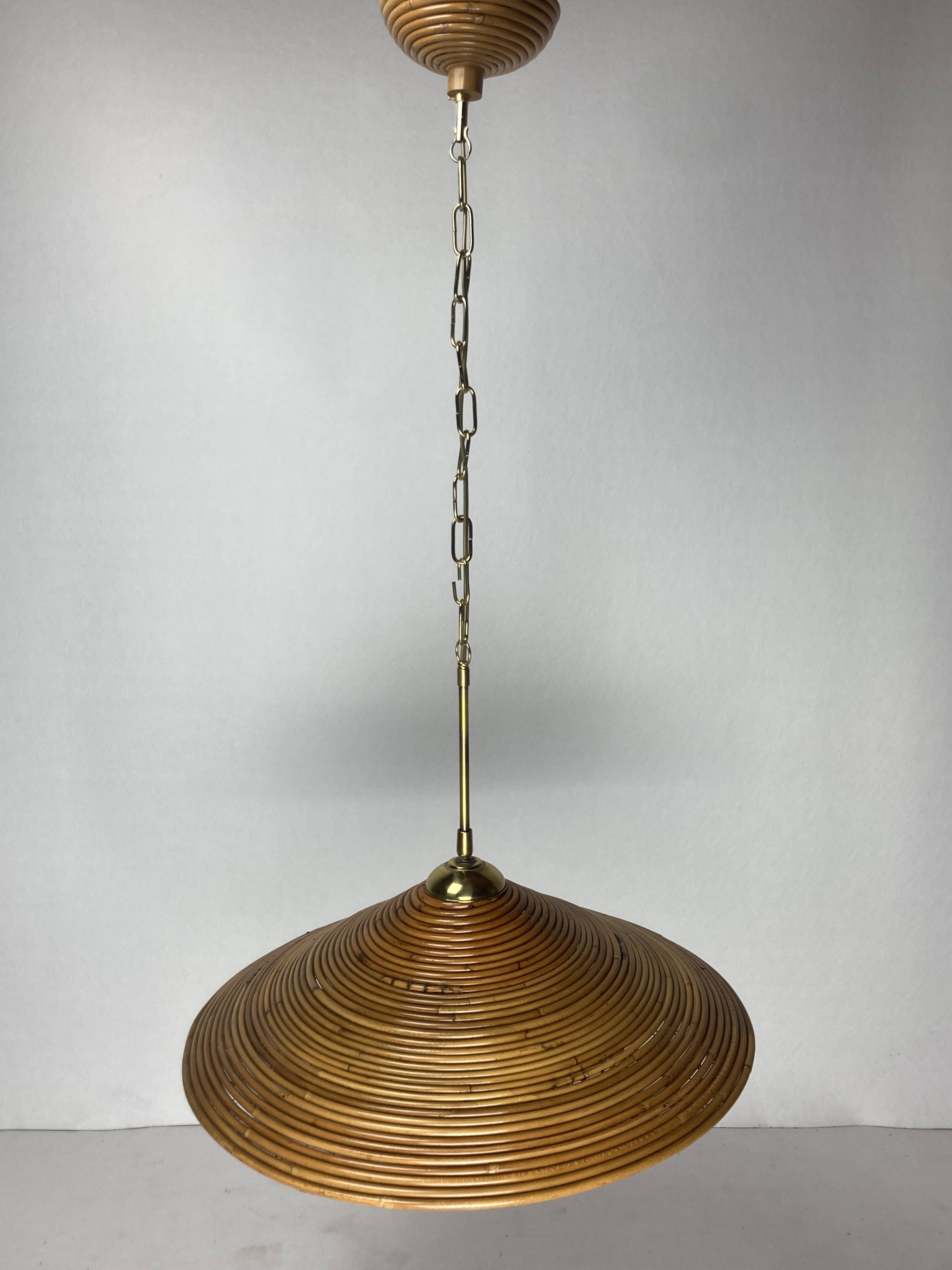 Pencil Split Reed, Rattan, Bamboo & Brass Pendant Lamp, 1970s