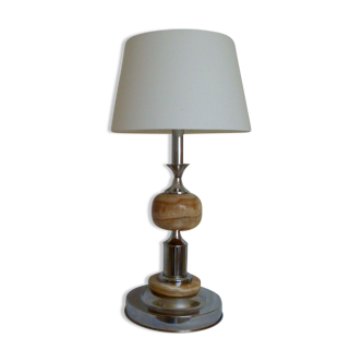 Pied de lampe vintage en onyx et chrome