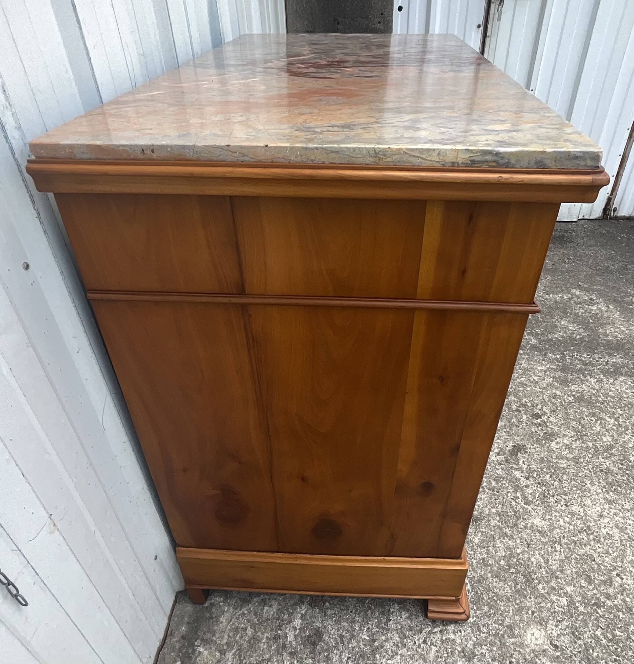 Louis-Philippe chest of drawers in cherry burl and Pyrenees marble top f