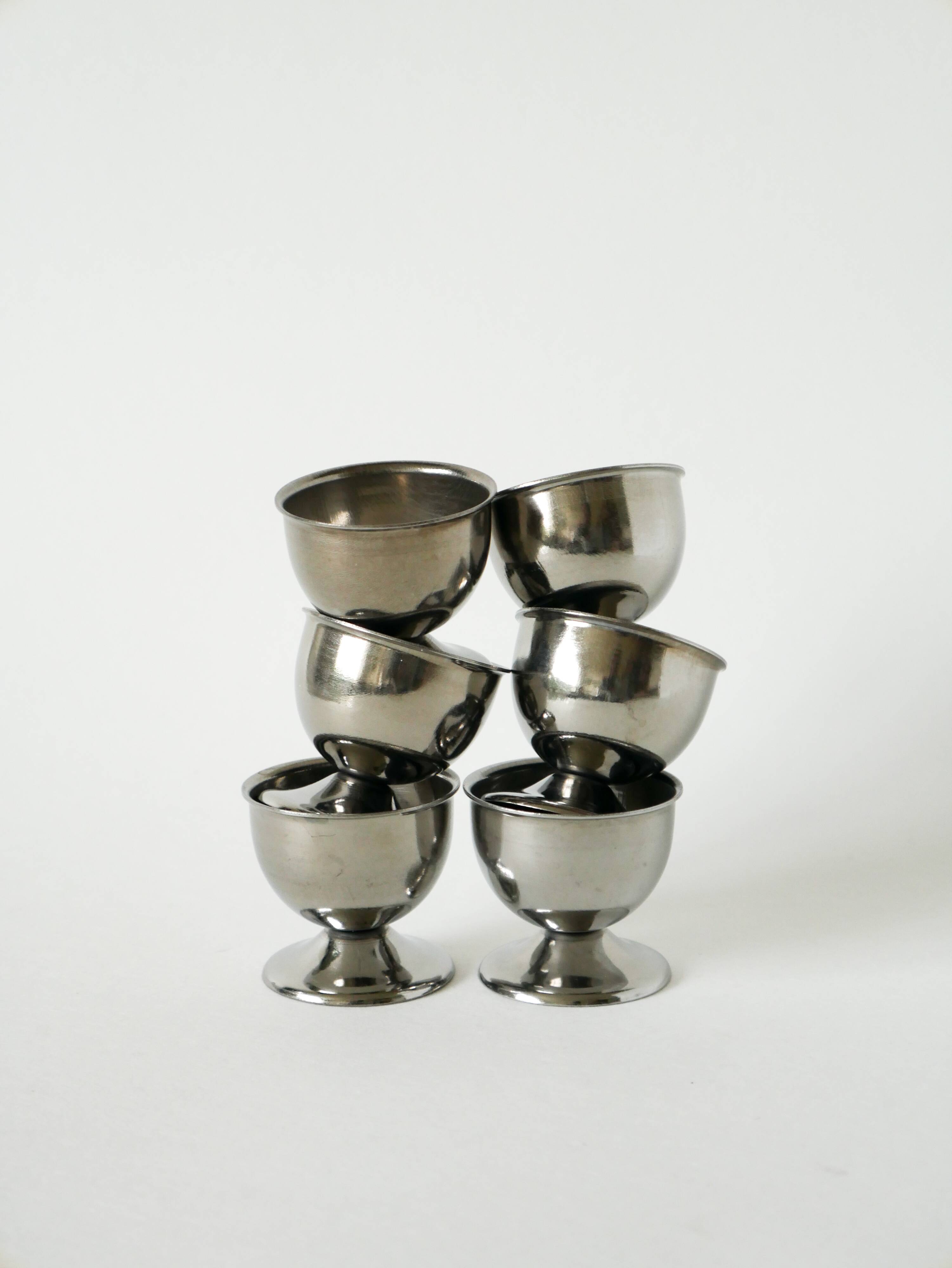 Set of 6 stainless steel egg cups, Design, 1970