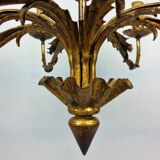 Golden luster with 12 arms of light decorated with leaves 1940