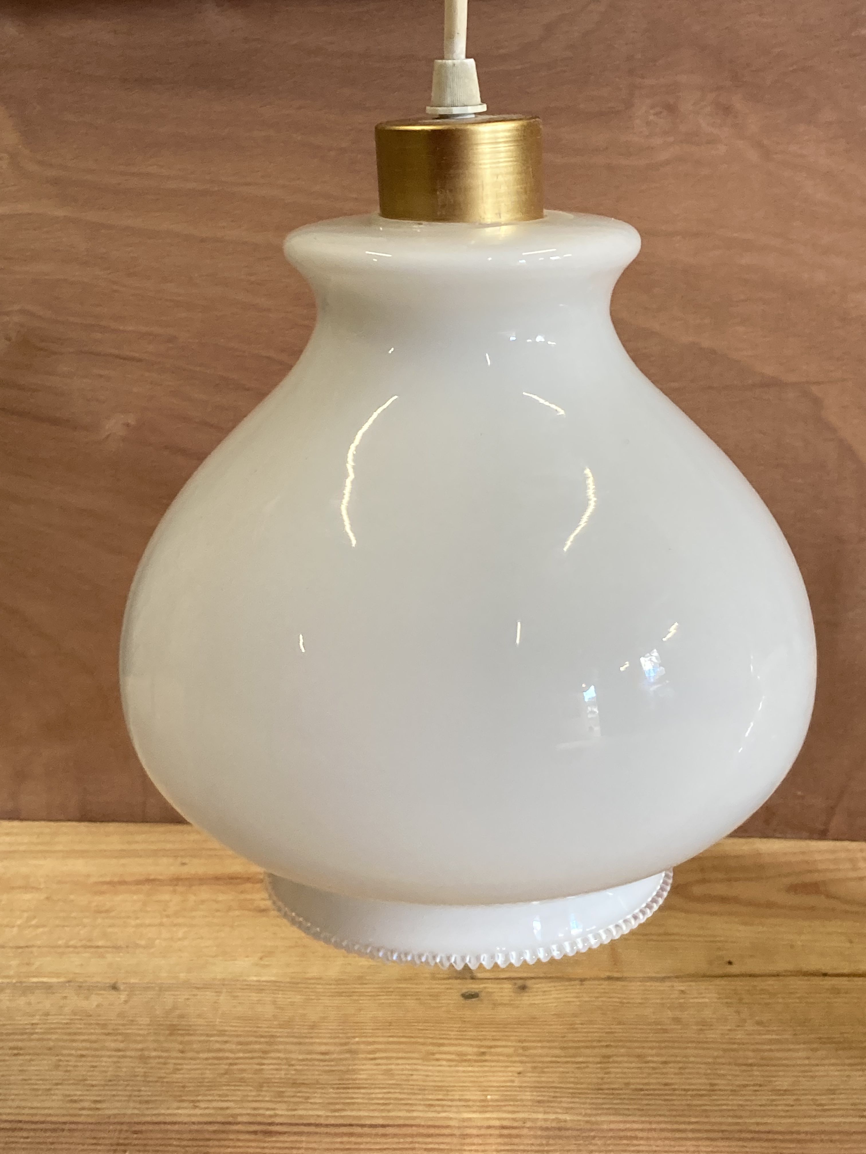 Pair of vintage white glass pendant lamp in the shape of a vintage globe