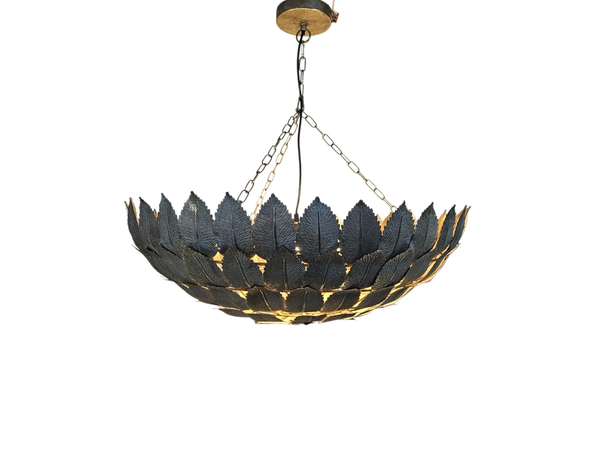Hollywood Regency - patinated bronze - 'leaf' pendant lamp - 2000