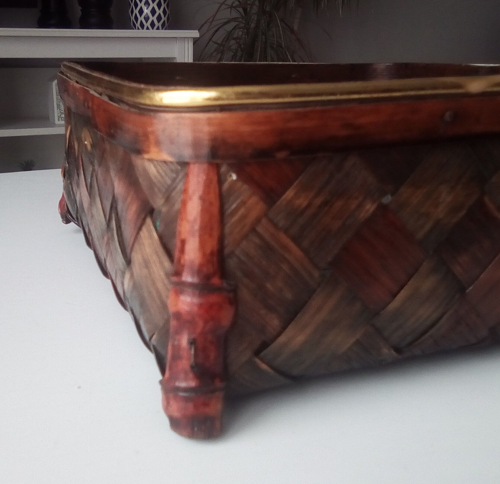 80s varnished bamboo basket
