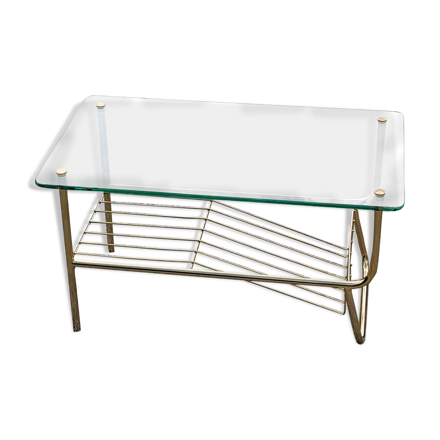 Coffee table from the 60s top glass base metal gilded