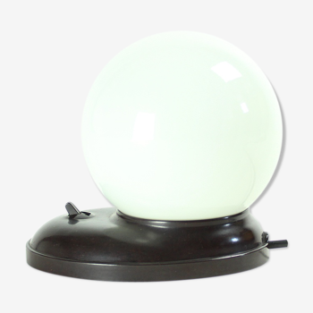 Bakelite And White Opaline Glass Ball Table Lamp Of Communist Era, Czechoslovakia