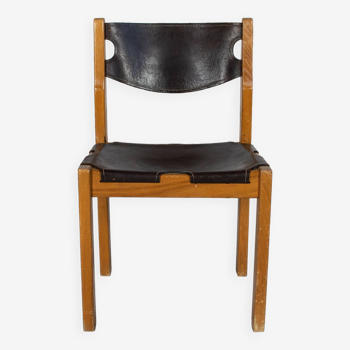 Maison Regain wood and leather chair 1960