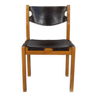 Chaise bois et cuir Maison Regain 1960