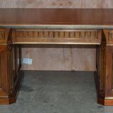 Restored antique Russian hardwood partner desk and leather armchair.