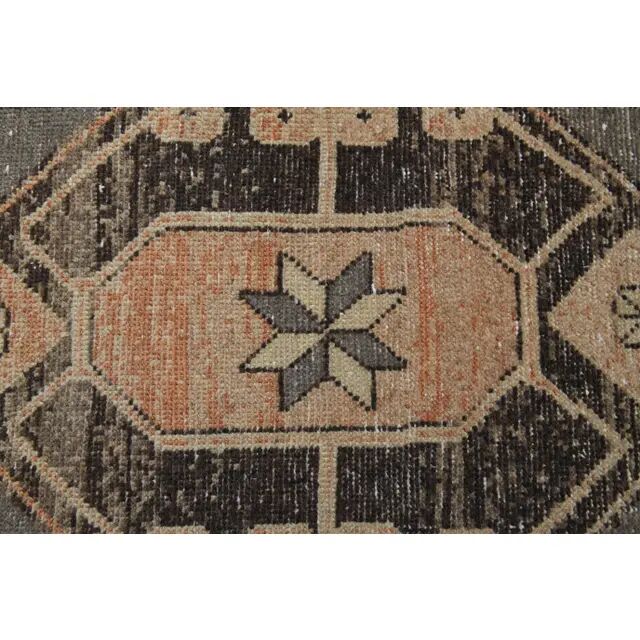 1970s Vintage Turkish Oushak Handmade Wool Cotton Orange Runner Rug 95x374