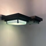 Pair of vintage post modernist wall lights, glass and sandblasted glass, France 1980