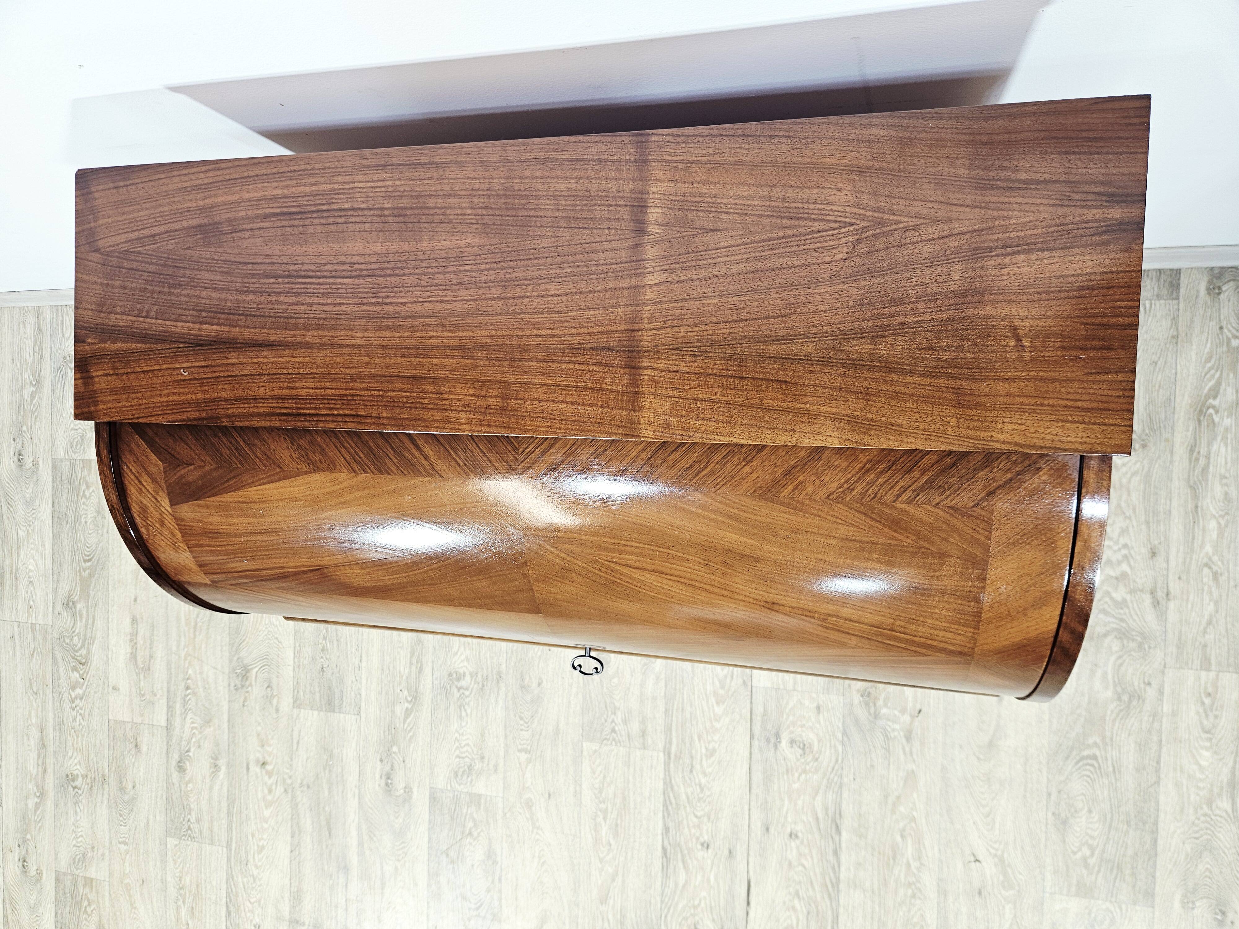 Walnut cylinder-roll-top secretary desk, 1970s.