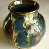 Ceramic vase, glazed stoneware, floral decoration, signature to be identified