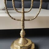 5-branched Jewish menorah/candlestick. Dedicated to mourning. In gilded bronze.