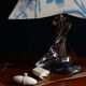 Lampe de table Abat-jour tissu Ikat et son pied en cristal