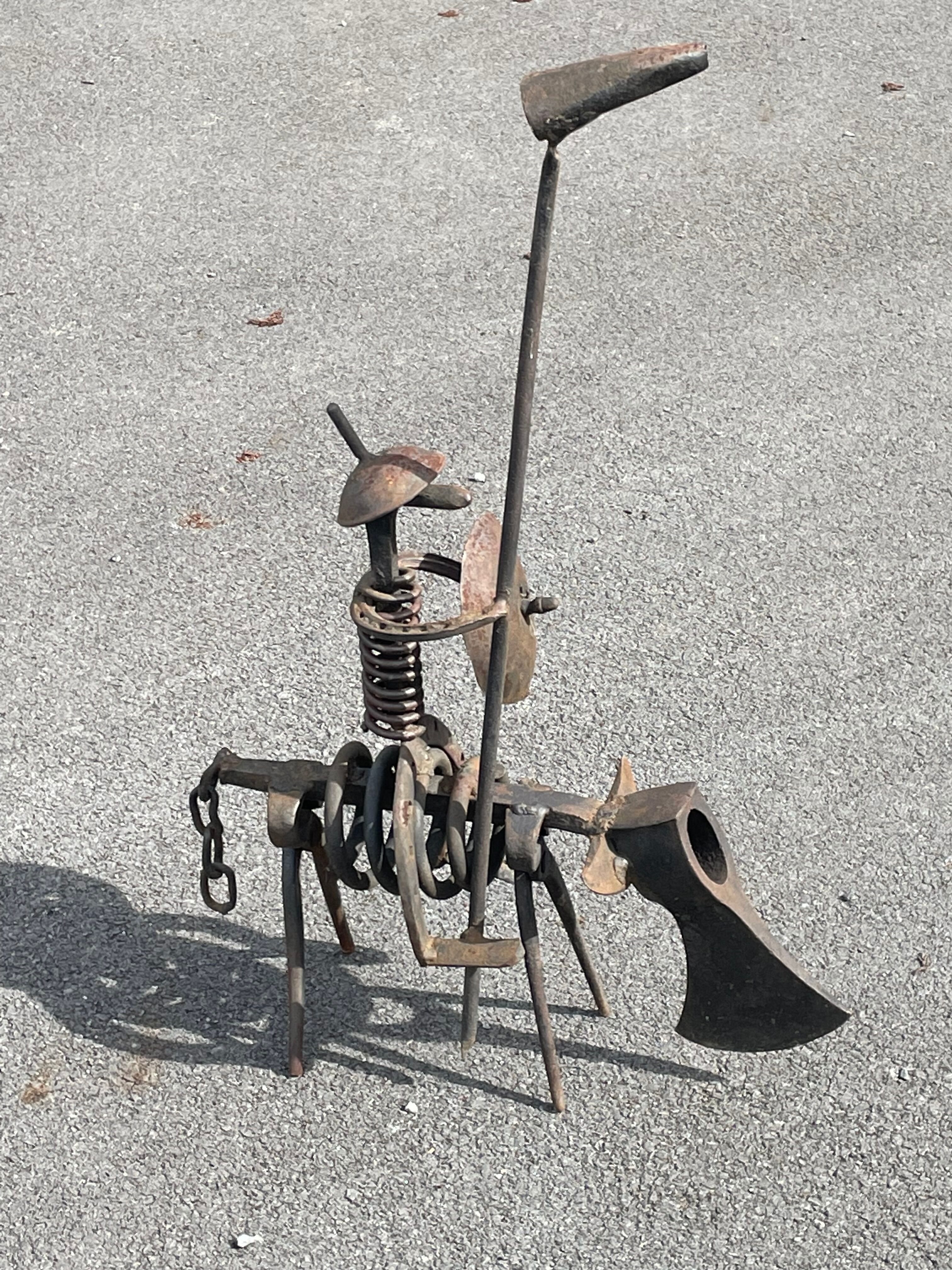 Vintage sculpture in recovered metal, La corrida and its actors