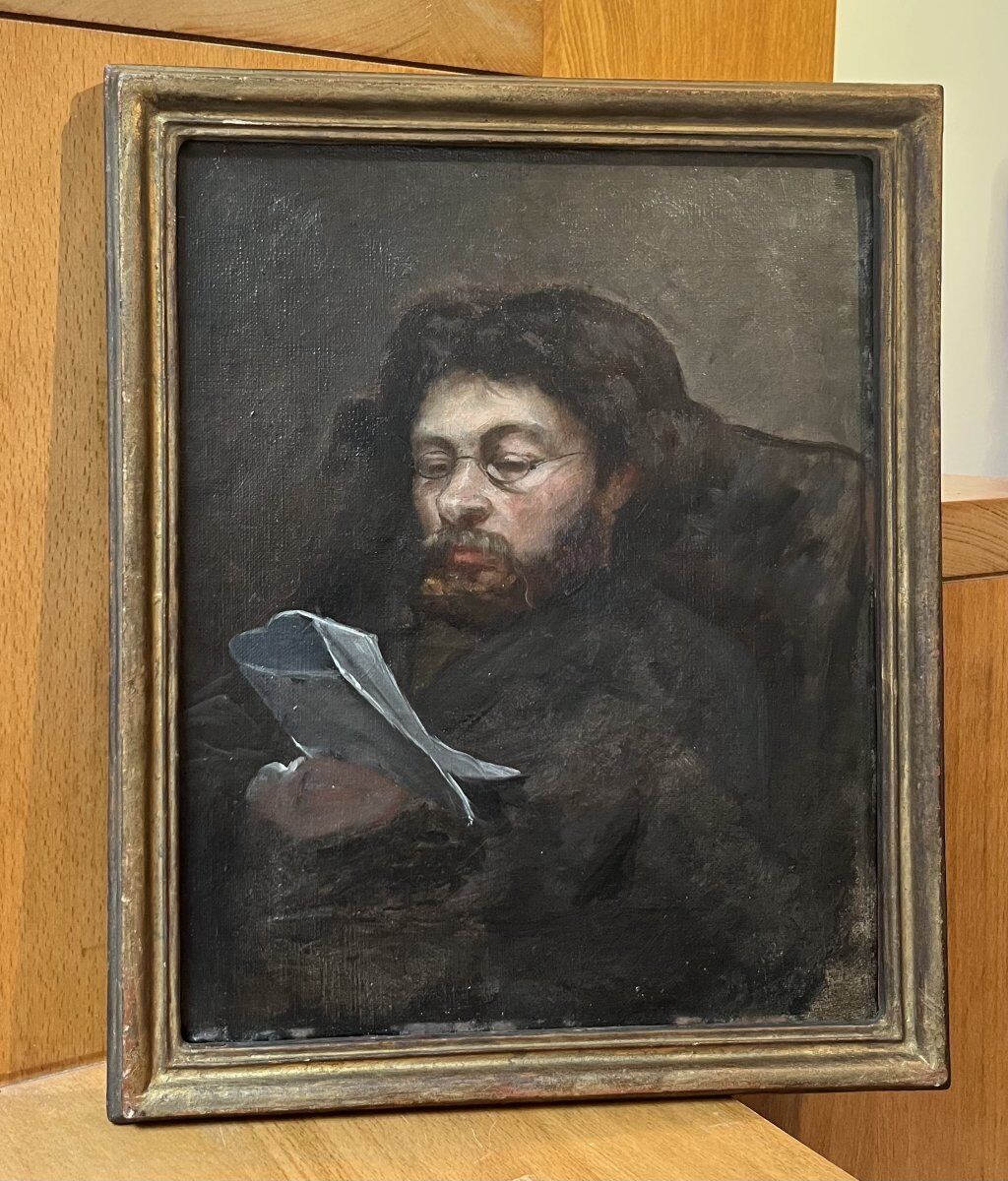 French school of the 19th century, Portrait of a man reading, oil on canvas