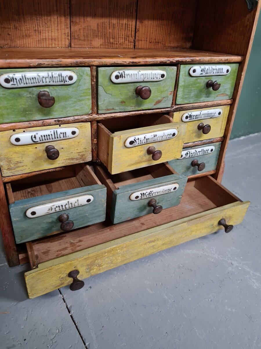 Antique German Herbs Hanging Cupboard From Around 1900.