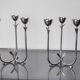 Paire de bougeoirs art déco en inox 3 flammes, espagne, 1970