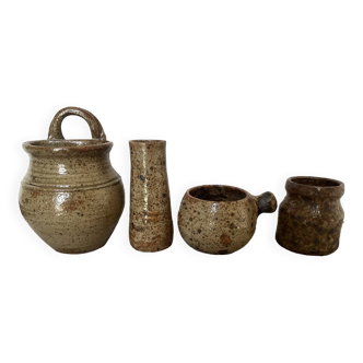 Set de 4 pots – vases en gres pyrité