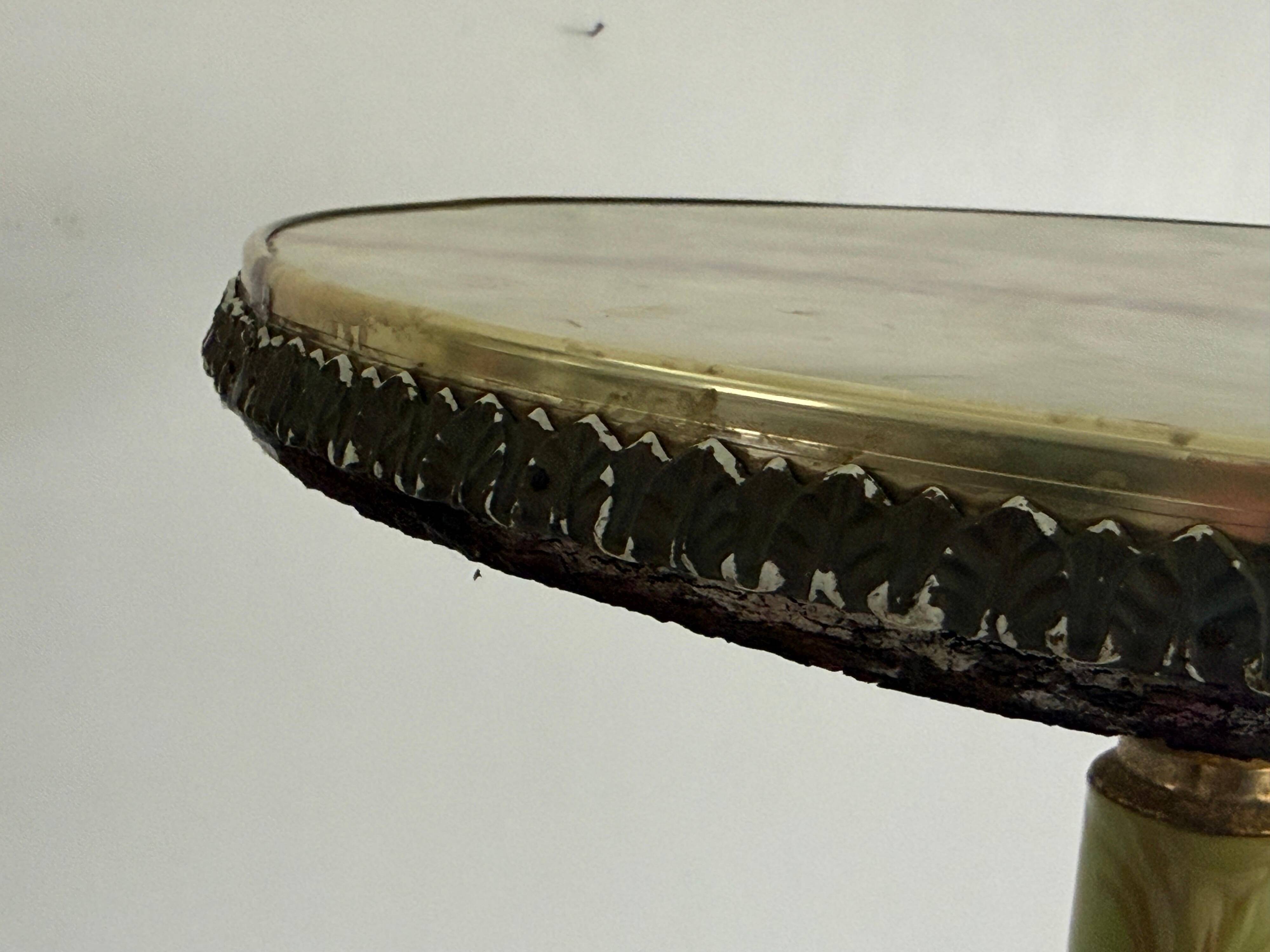 Mid-century side table in green marble with a brass base, 1960s, Italy.