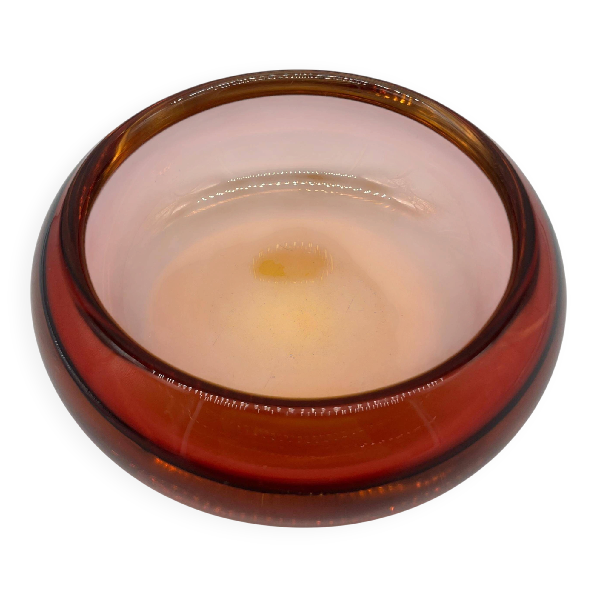 Vintage Murano glass bowl, Coffee table accent , Bookcase, vibrant deep orange