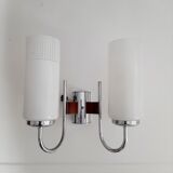 Double chrome and scandinavian teak wall lamp 50s