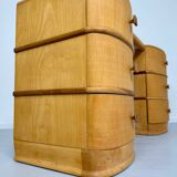 Old beech desk in art deco style with drawer, vintage 60s