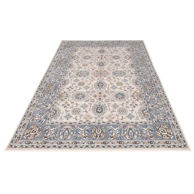 Tapis oriental gris bleu et beige classic en laine