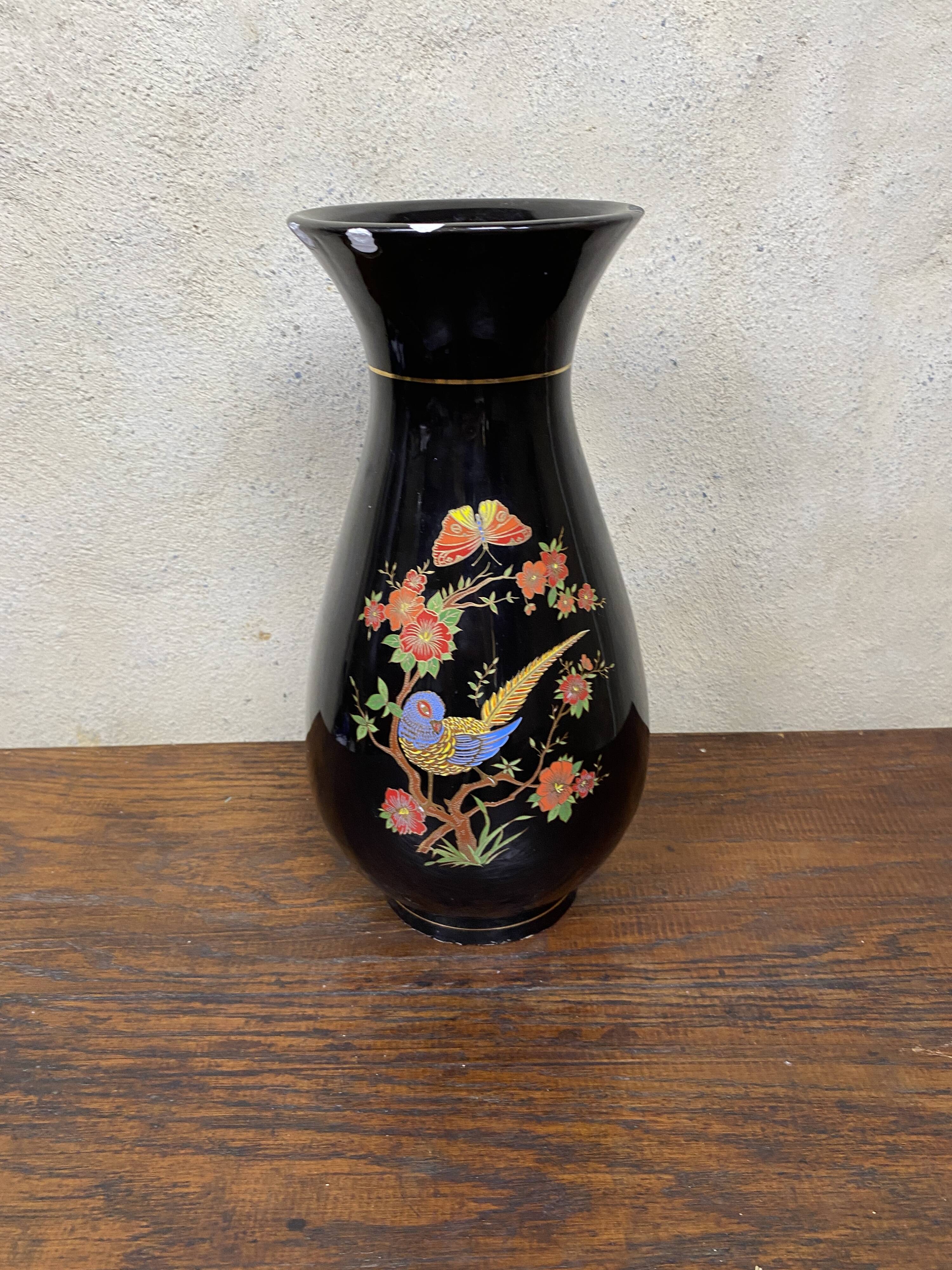 Japanese Asian vase XX black ceramic | Selency