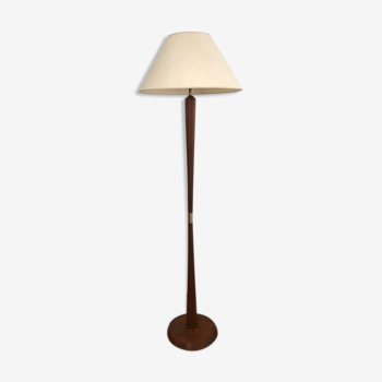 Lampadaire de parquet en bois exotique et laiton