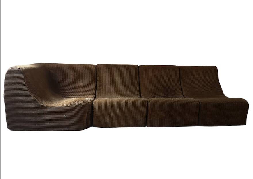 Organic-shaped modular sofa in corduroy, 1970 design