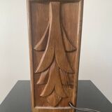 Wooden lamp with carved plant decoration from 1930-50, sold with a 1970 lampshade.